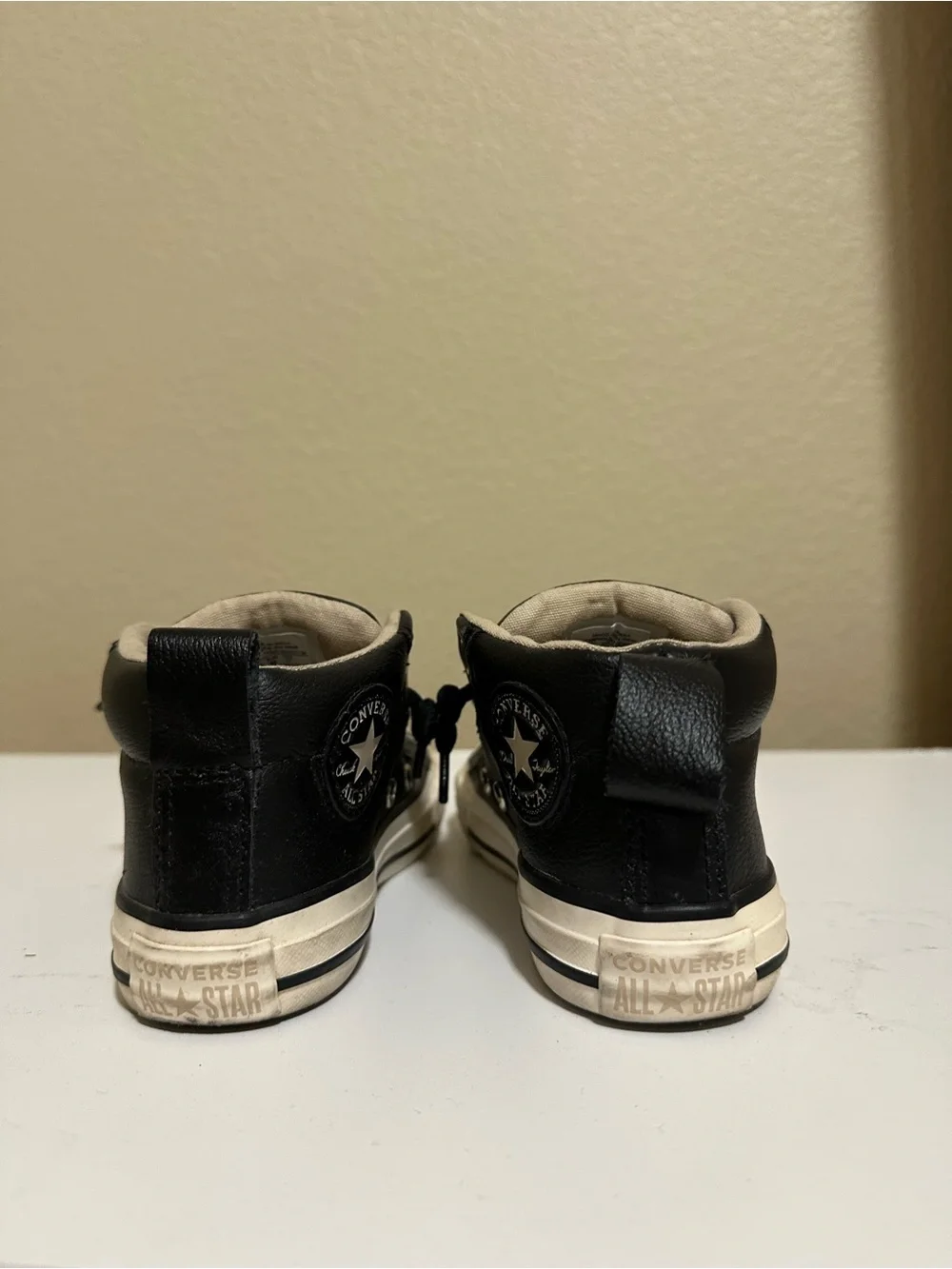 Converse Kids Black Leather Low-Top Sneakers with White Trim